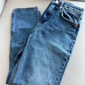 ZARA Medium Blue Denim Jeans with Contrast Stitching